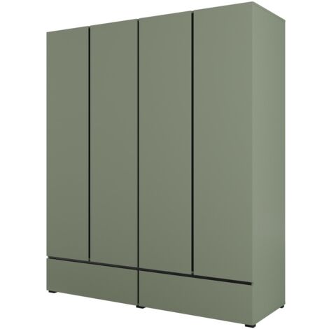 Armoire HAVANA 180 cm – 4 portes + 2 tiroirs – Coloris vert sauge et noir – Design moderne et grande capacité