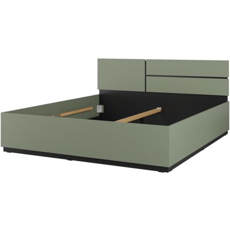 Lit HAVANA 180x200 cm – Coloris vert sauge et noir – Lit design moderne pour chambre adulte (1/4)