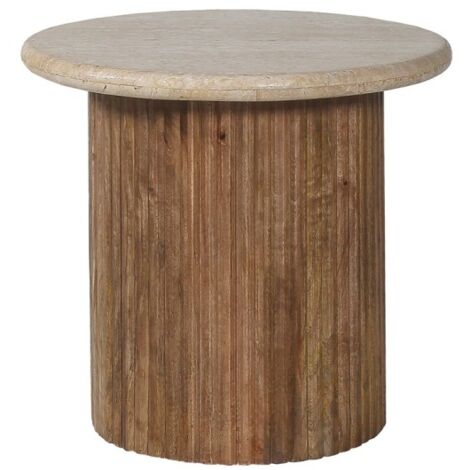 Table basse MAELORA – Table basse ronde Ø50 cm – Bois de manguier & travertin – Design naturel et élégant (1/5)
