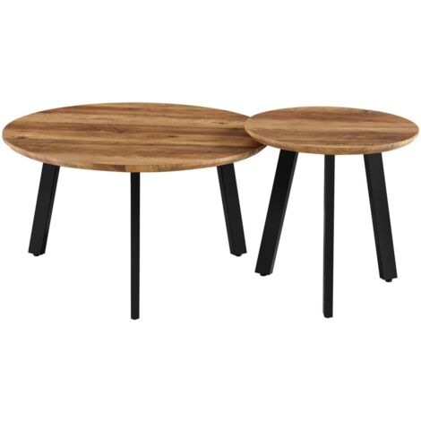 Set de 2 tables basses TUNIS – Coloris bois de manguier – MDF & métal – Style industriel et harmonieux (1/5)