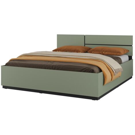 Lit HAVANA 180x200 vert sauge et noir avec sommier – Confort XL et style moderne pour votre chambre (1/5)