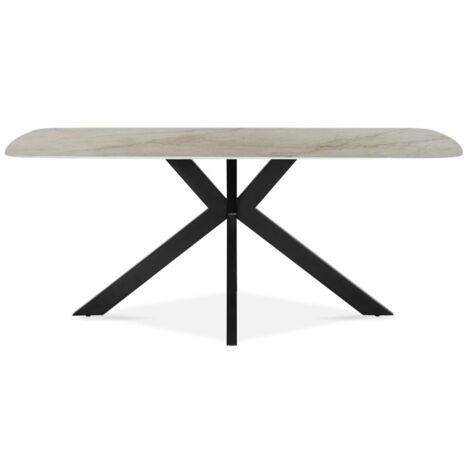 Table à manger ARVENA – 180x90 cm – Coloris pierre marbré beige – Plateau effet pierre – Design élégant et moderne (1/5)