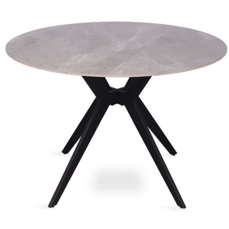 Table à manger ronde ARVENA – 110 cm – Plateau en pierre frittée – Coloris gris – Design contemporain et robuste (1/5)