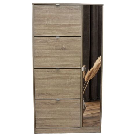 Meuble à chaussures MEXICO – 4 tiroirs et 1 porte avec miroir – Coloris chêne sonoma – Design pratique et contemporain (1/5)
