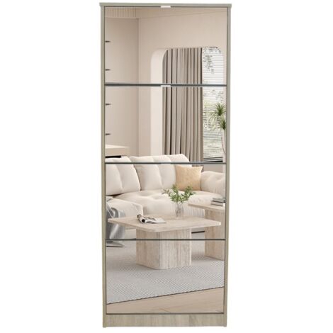 Meuble à chaussures MEXICO – 4 tiroirs avec miroirs – Coloris chêne sonoma – Rangement vertical contemporain (1/5)