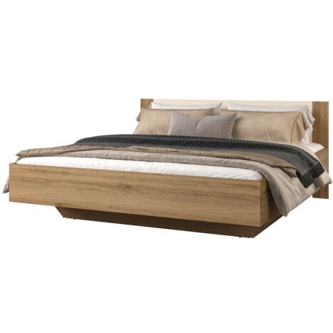 Meublorama – Lit VERTIGO 180x200 cm – Chêne sauvage et beige sable – Pied de lit design – Montage facile – Pour chambre moderne (1/5)