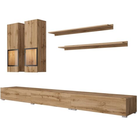 Ensemble meubles de salon RAMOS – Chêne doré et noir – LED multicolore intégrée – Style contemporain (1/5)