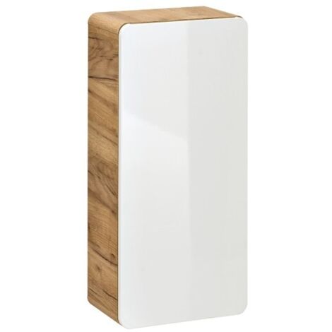 Meuble salle de bain ERBANO – Chêne clair et blanc brillant – 35x75 cm – 1 porte – À suspendre (1/5)