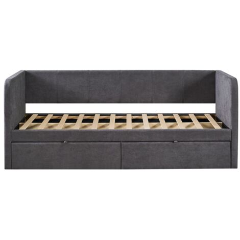 Lit PARME 90x200 cm – Tissu gris – Sommier inclus – Design moderne et structure robuste (1/5)