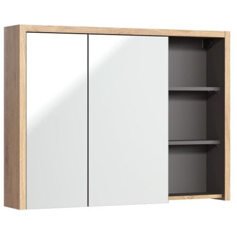 Meuble de rangement MATT 100 cm – Chêne clair et gris anthracite – 2 portes miroir (1/2)