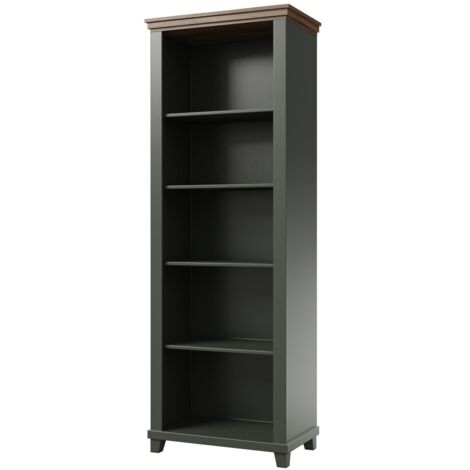 Bibliothèque ASSIA vert foncé et bois 71 cm - 5 niches ouvertes - Élégance sobre et design (1/5)