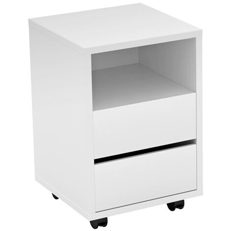 Caisson blanc à roulettes MELTO – 2 tiroirs et 1 niche – Rangement compact et mobile (1/3)