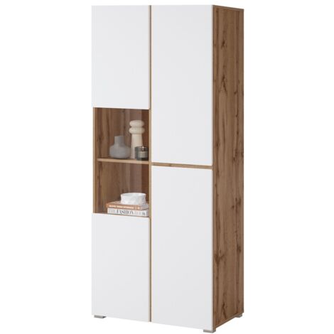 Vitrine HAVANA – Élégance épurée en chêne clair et blanc mat - Sans LED (1/5)