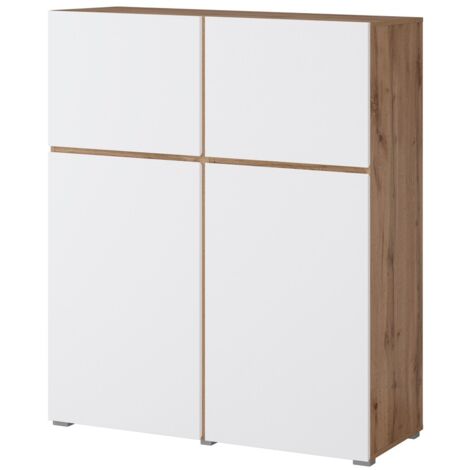 Buffet haut HAVANA – 120cm – 4 portes battantes – Chêne et blanc – Design minimaliste et moderne (1/5)