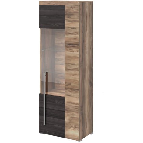 Vitrine 1 porte gauche BRAZZA – Ouverture droite – 5 niches – Façade vitrée noyer satin (1/3)