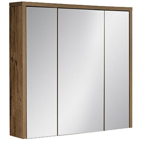 Meuble de rangement GABI 80 cm – 3 portes miroir – Finition ardoise et bois – À suspendre (1/3)