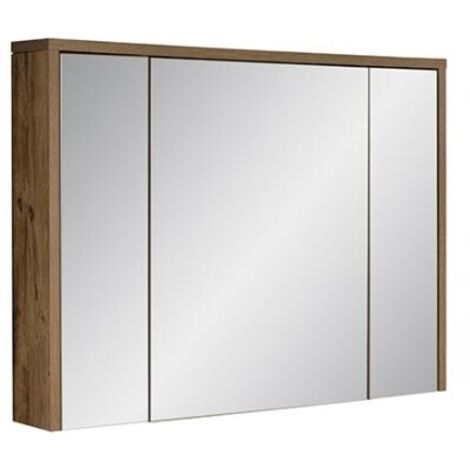 Meuble de rangement GABI 100 cm – 3 portes miroir – Finition ardoise et bois – À suspendre