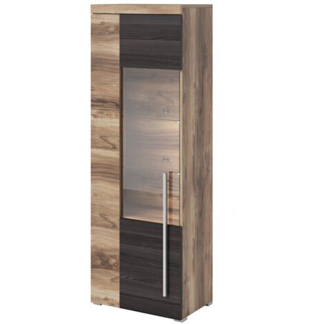 Vitrine 1 porte gauche BRAZZA – Ouverture droite – 5 niches – Façade vitrée noyer satin (1/5)