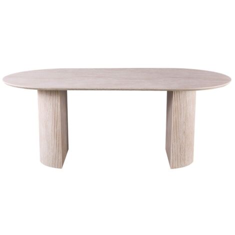 Meublorama – Table de salle à manger ovale 200 x 100 cm – Coloris travertin – Plateau MDF 25 mm effet pierre – Capacité 6 à 8 personnes (1/5)