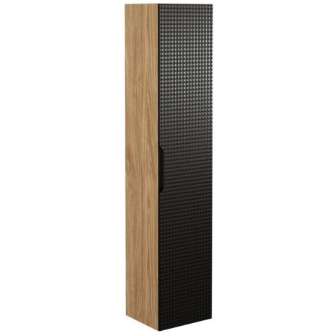 Colonne de salle de bain VELNIA – 1 porte – H170 cm – Coloris chêne clair et noir – À suspendre (1/5)