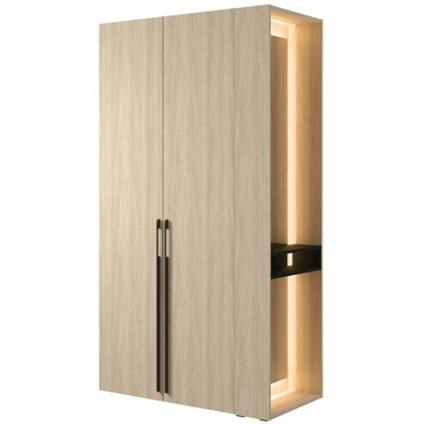 Armoire SORIA 110 cm chêne et noir avec miroir LED et niche – 2 portes battantes (1/4)