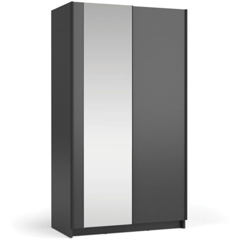 Armoire LYSIA 100 cm noir mat – 2 portes coulissantes avec miroir (1/5)