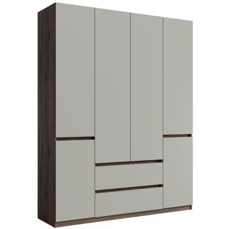 Armoire NUBIA 180 cm noyer et gris – 6 portes battantes avec 2 tiroirs (1/3)
