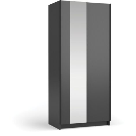 Armoire LYSIA 80 cm noir mat – 2 portes coulissantes avec miroir (1/4)