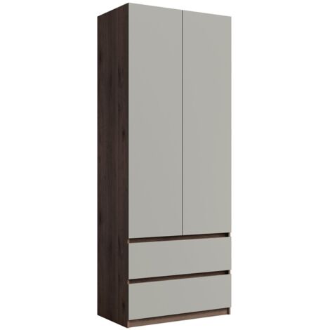 Armoire NUBIA 90 cm noyer et gris – 2 portes battantes avec 2 tiroirs (1/2)