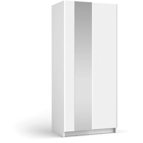 Armoire LYSIA 2 portes coulissantes avec miroir – 80 x 182 x 55 cm – Coloris blanc (1/4)