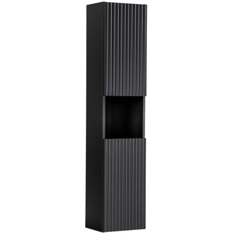 Meublorama – Colonne de salle de bain VANO – 2 portes – Niche ouverte – Noir mat – MDF résistant à l'humidité – L30 × P25 × H140 cm – À suspendre (1/5)
