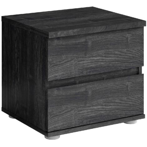Lot de 2 tables de chevet VELTIS – 2 tiroirs – L46 x H43 cm – Coloris frêne noir (1/4)