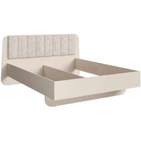 Lit coffre AMALIE 160x200 cm – Tête tapissée tissu beige – Sommier inclus – Matelas non inclus (1/3)
