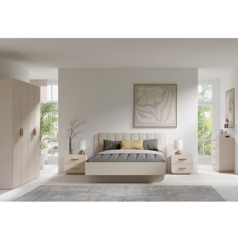 chambre complète AMALIE, lit 180x200 sommier inclus, armoire avec étagères, chambre beige design, ensemble chambre adulte, mobil (1/5)