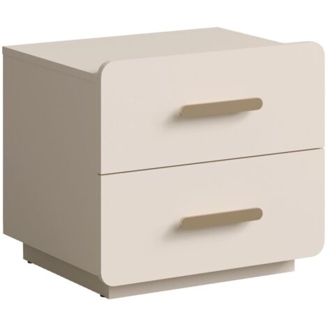 Lot de 2 tables de chevet AMALIE – 2 tiroirs – Coloris beige – Poignées dorées – Design arrondi (1/4)