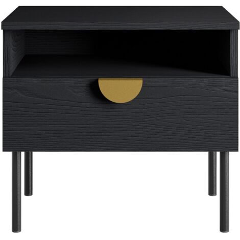 Lot de 2 tables de chevet MONDO – Noir structuré et doré – 1 tiroir + niche – Style moderne chic (1/5)