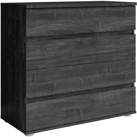 Commode VELTIS 4 tiroirs – L92 x H85 cm – Rangement moderne coloris frêne noir (1/4)