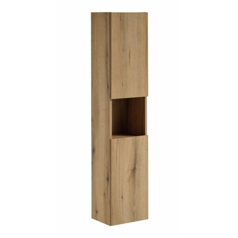 Colonne salle de bain VANO – 2 portes + 1 niche – Chêne – L30 × P25 × H140 cm – À suspendre (1/5)