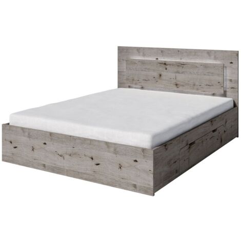 Ensemble lit VELTIS 180x200 cm avec sommier inclus – Tête de lit LED – Chêne Wellington – Matelas non inclus (1/4)