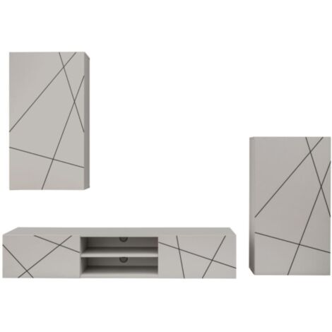 Composition murale DASH – Meuble TV, caisson mural et armoire de rangements – Finition Cashmere (1/3)