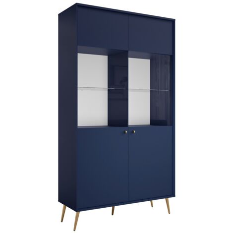 Vitrine design AZURÉA – 2 portes vitrées LED – Bleu profond – 106x191x41 cm (1/5)
