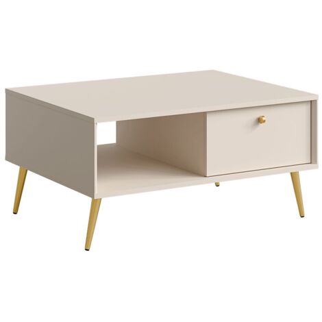 Table basse design AZURÉA – 1 niche + 1 porte abattante – Coloris sable (1/4)