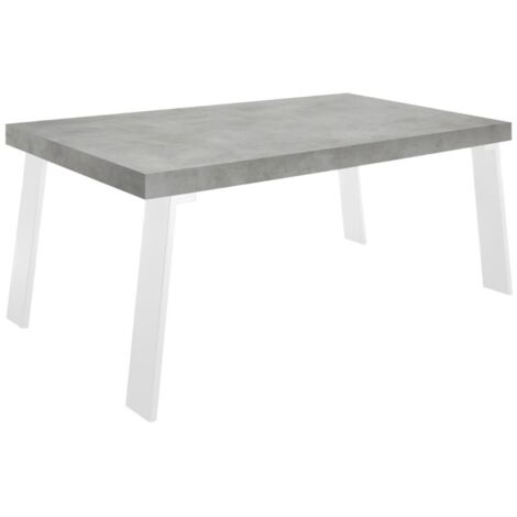 Table de salle à manger SPRING – L168 x H88 x l78 cm – Effet béton et métal blanc (1/2)