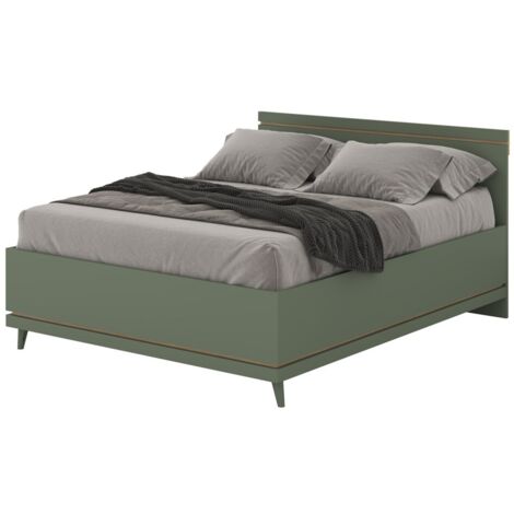 Lit NOKI – 160x200 cm vert et bois – Style scandinave (1/5)