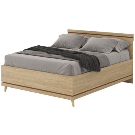 Lit NOKI – 160x200 cm chêne clair et moka – Style scandinave sans sommier (1/5)