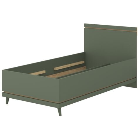 Lit enfant NOKI – 100x200 cm vert et bois – Style scandinave (1/5)