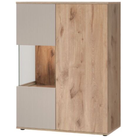 Buffet haut ERINA – 2 portes – Chêne clair et Beige – 90 cm (1/4)