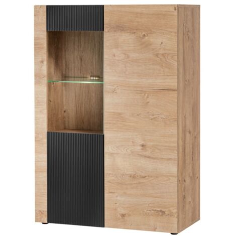Buffet haut DOUM – Chêne clair et noir – L90 x H132 x P40 cm (1/4)