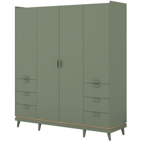 Armoire NOKI – 4 portes vert et bois – Style scandinave (1/5)