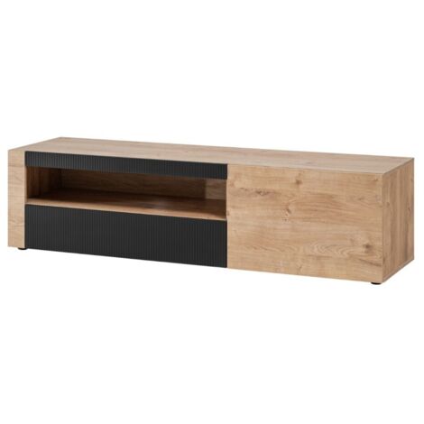Meuble TV DOUM – Chêne clair et noir – L160 x H42 x P45 cm (1/5)